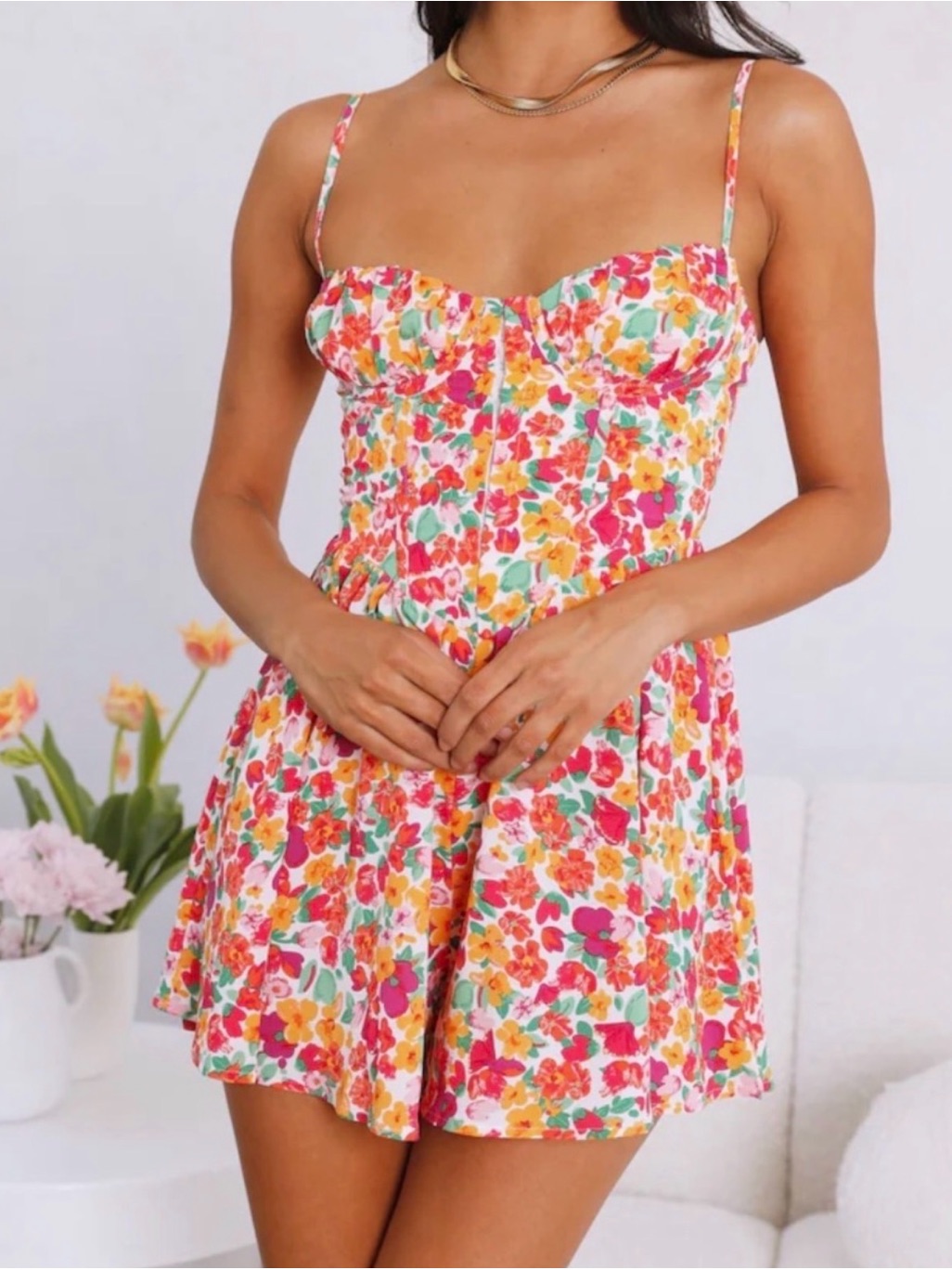 Floral Sweetheart Neckline Romper